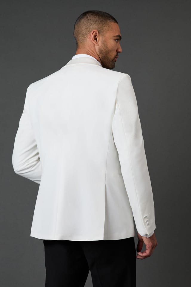 Burton Burton Men's White Wide Lapel Tailored Fit Dinner Jacket - 3