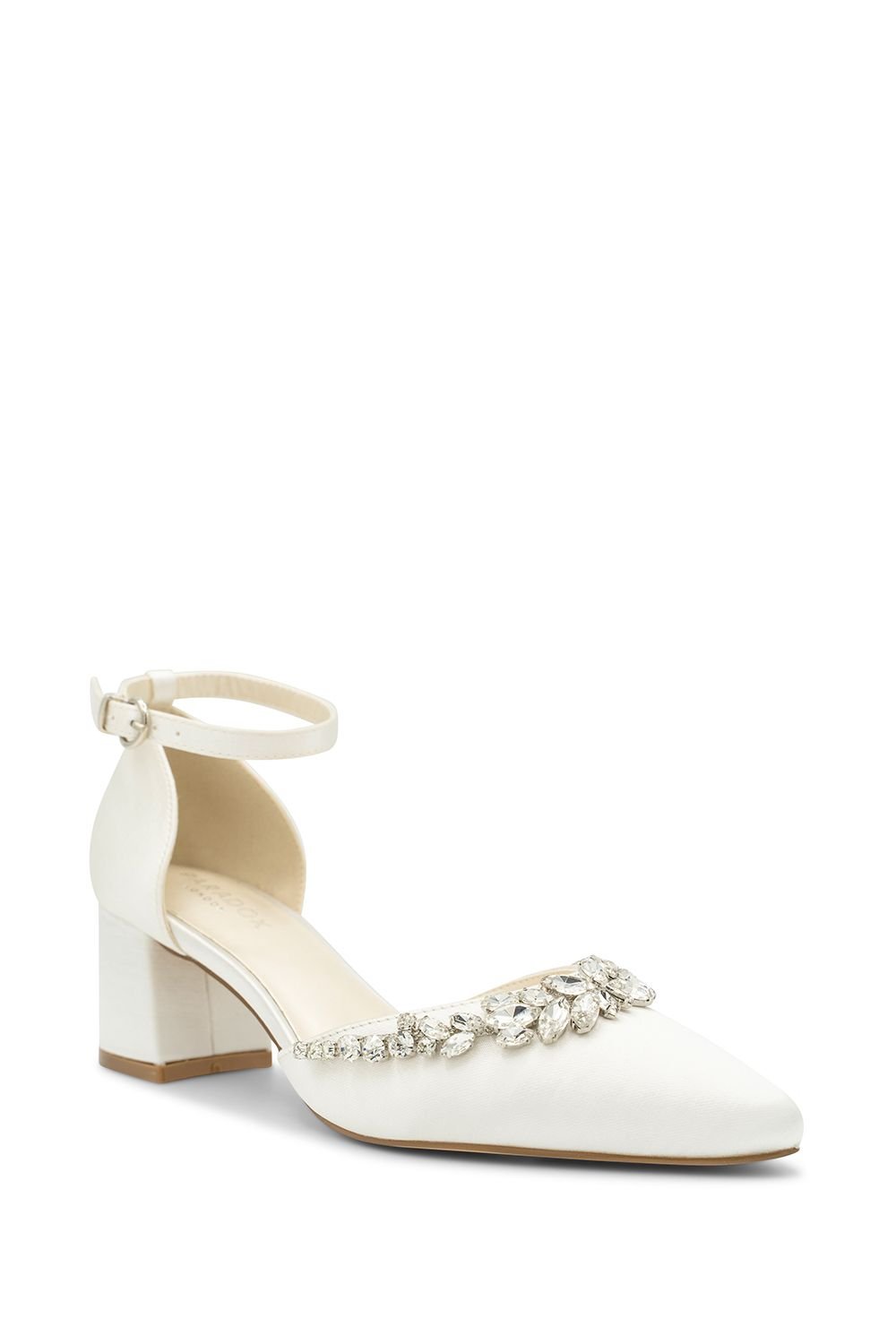 Paradox London Paradox London Women's Dyeable Satin 'Cinta' Mid Block Heel Ankle Strap Court Shoes in Ivory - 2