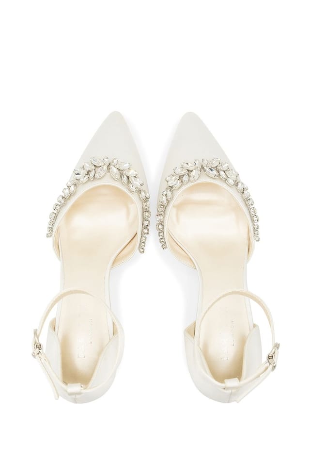 Paradox London Paradox London Women's Dyeable Satin 'Cinta' Mid Block Heel Ankle Strap Court Shoes in Ivory - 3