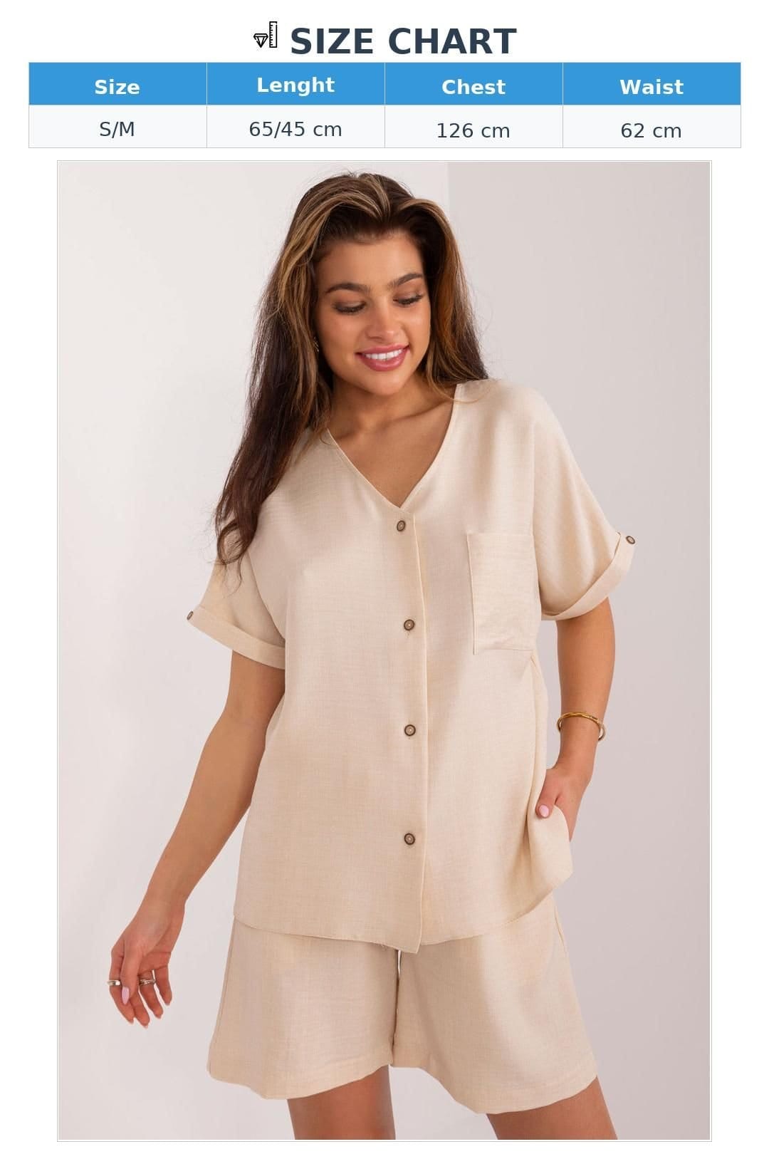 Love Lace Love Lace Women's Summer Cotton Blend Shirt & Knee Shorts Set in Beige - 4