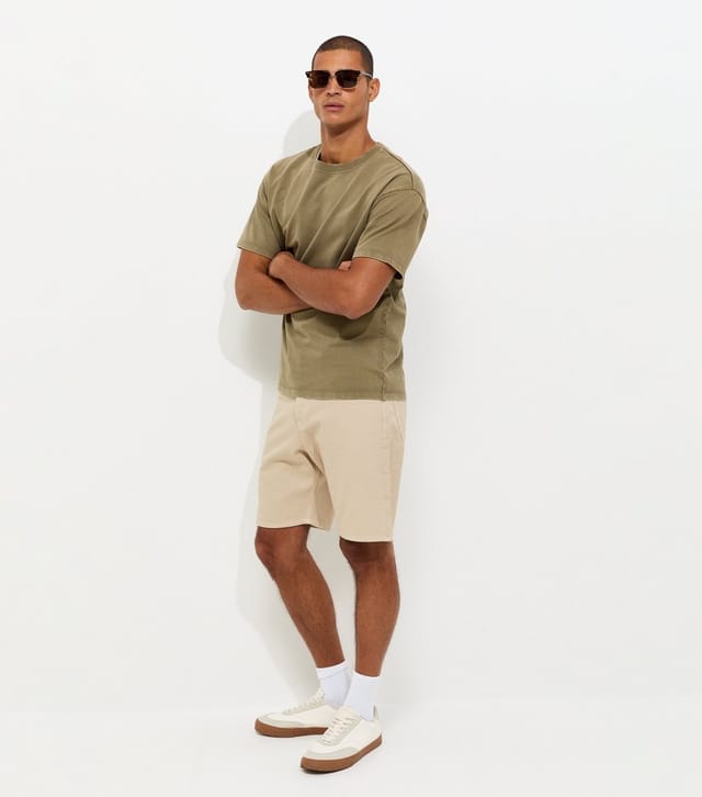 jack & jones Men's Stone Cotton Regular Fit Denim Shorts Jack & Jones New Look - 2