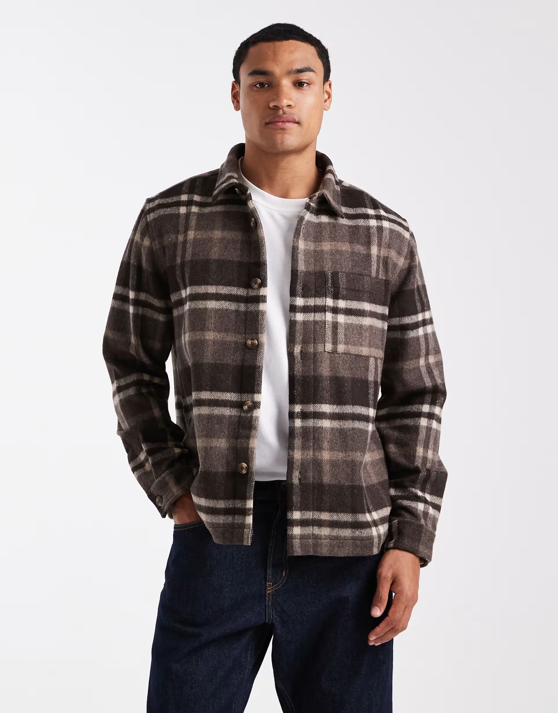 ASOS New Look relaxed fit overshirt in brown check