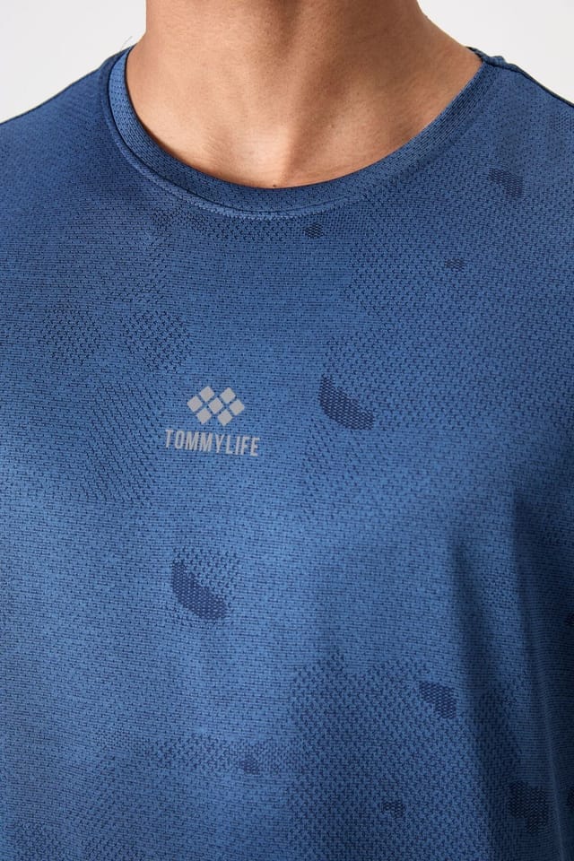 Tommy Life Tommy Life Men's Solid Bird's Eye Crew Neck T-Shirt in Blue - 3