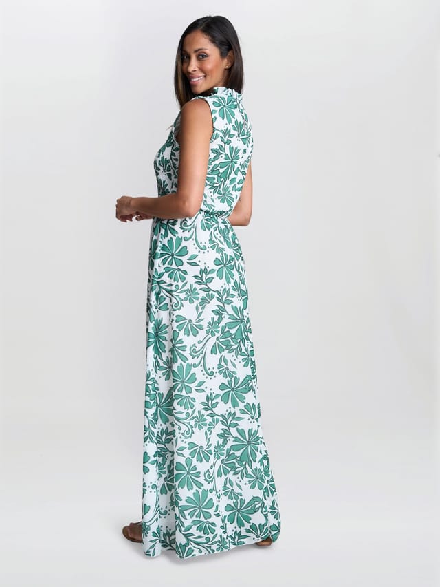 Gina Bacconi Gina Bacconi Women's Roxanna Sleeveless Shired Top Dress in Green - 2