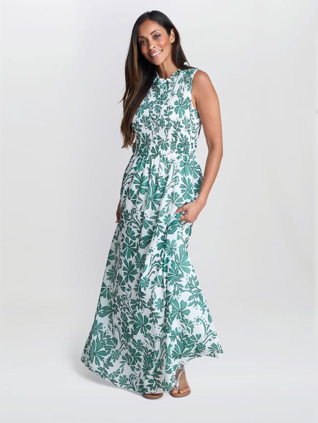 Gina Bacconi Gina Bacconi Women's Roxanna Sleeveless Shired Top Dress in Green - 3