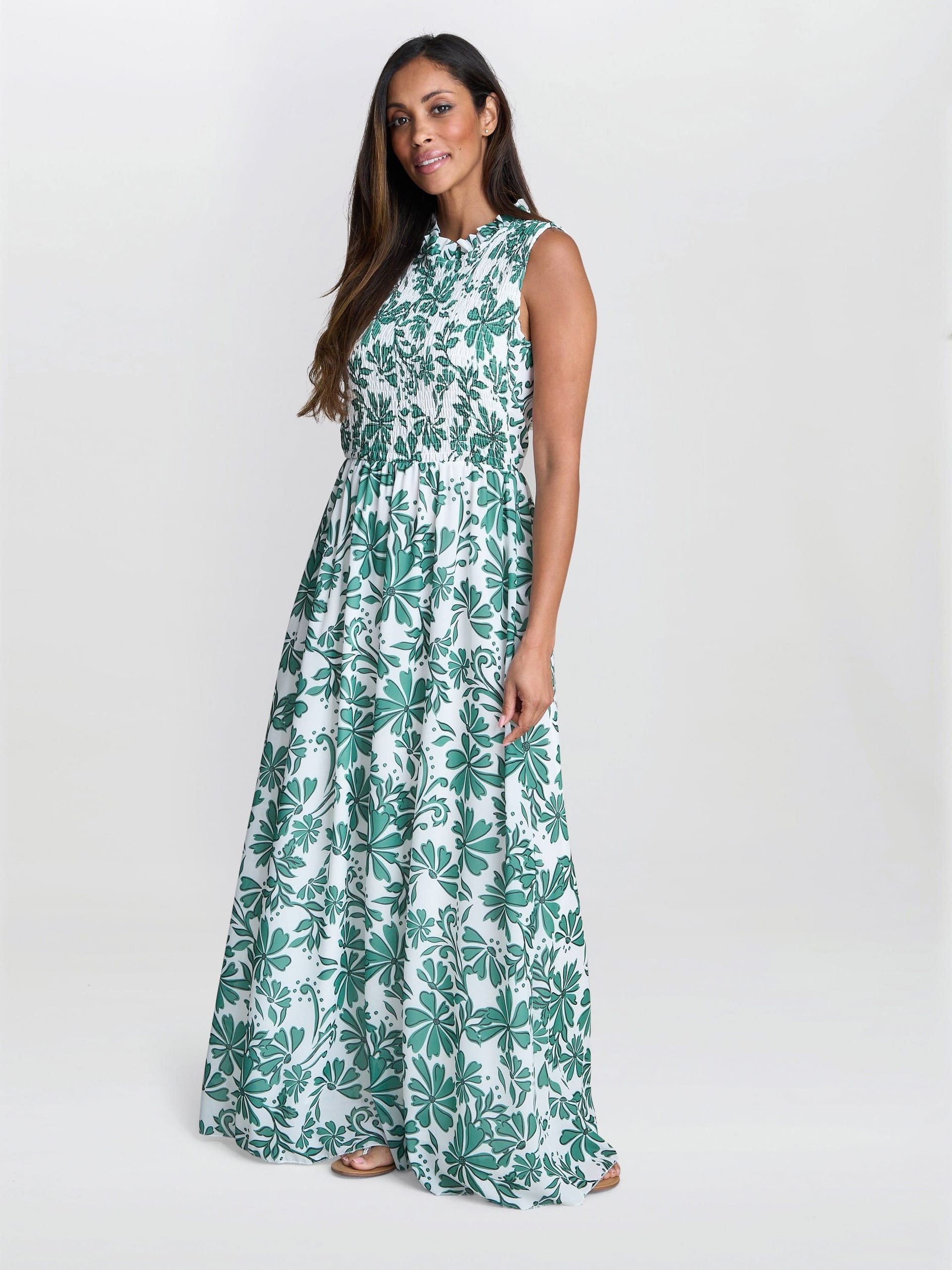 Gina Bacconi Gina Bacconi Women's Roxanna Sleeveless Shired Top Dress in Green - 4