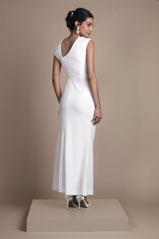 Coast Coast Women's Asymetric Neckline with Bow Detail Crepe Midi Wedding Dress in Ivory - 3