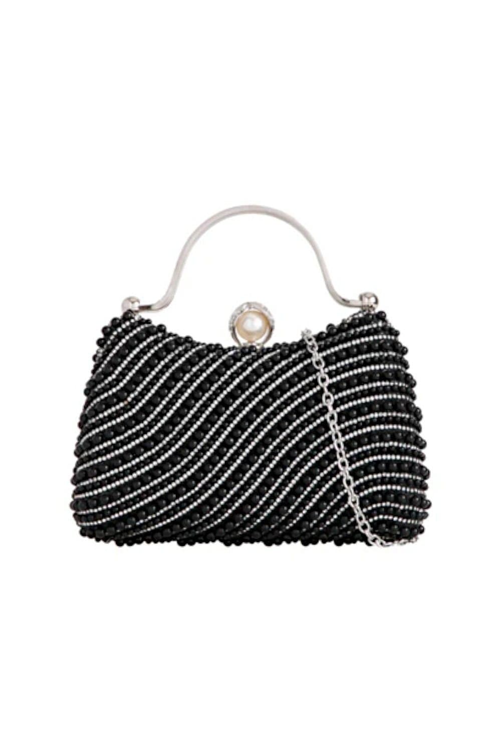 D2C D2C Women's Pearl Embellished Top Handle Clutch Bag in Black