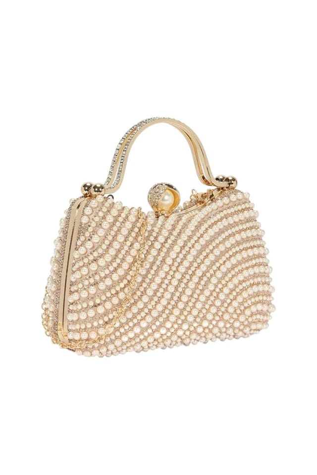 D2C D2C Women's Pearl Embellished Top Handle Clutch Bag in Black - 2