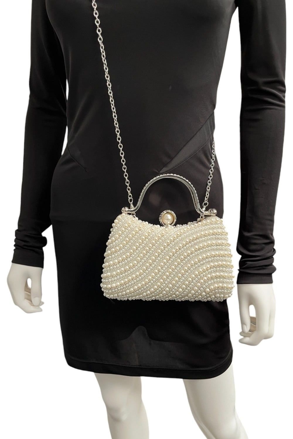 D2C D2C Women's Pearl Embellished Top Handle Clutch Bag in Black - 4