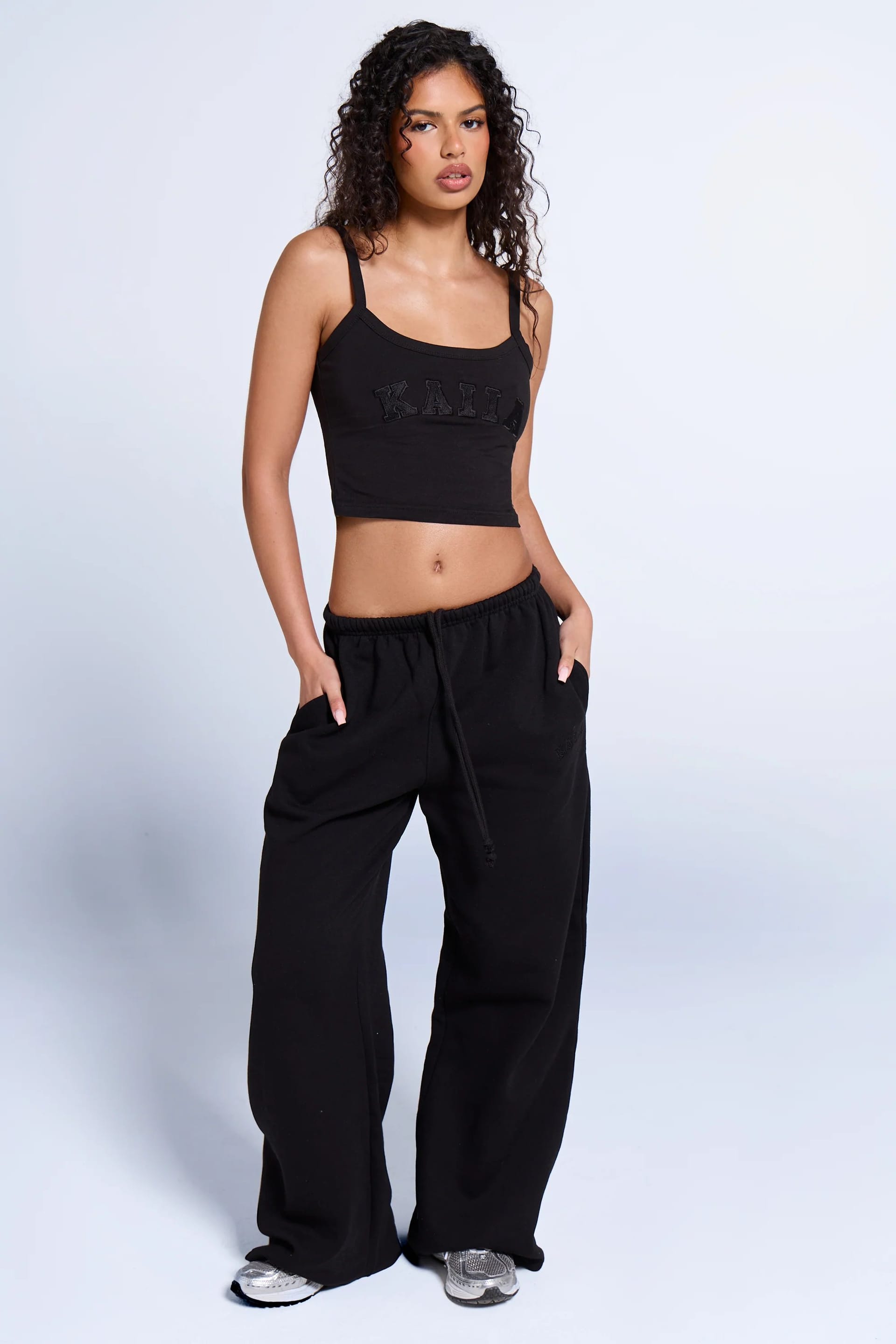 Kaiia Black Logo Wide Leg Joggers