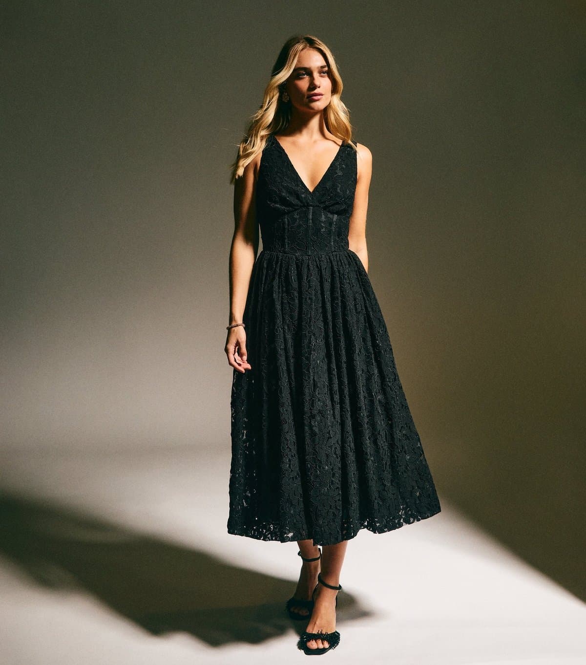 New Look Women's Black Lace Corset Midi Dress New Look