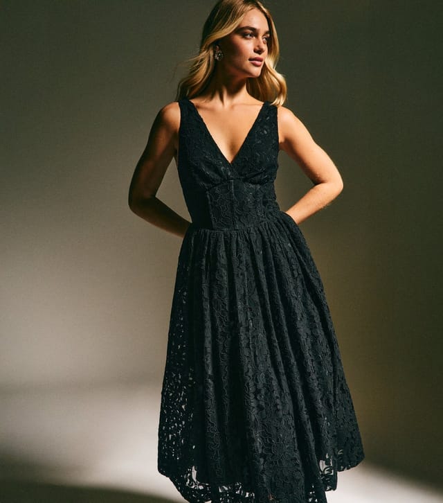 New Look Women's Black Lace Corset Midi Dress New Look - 3