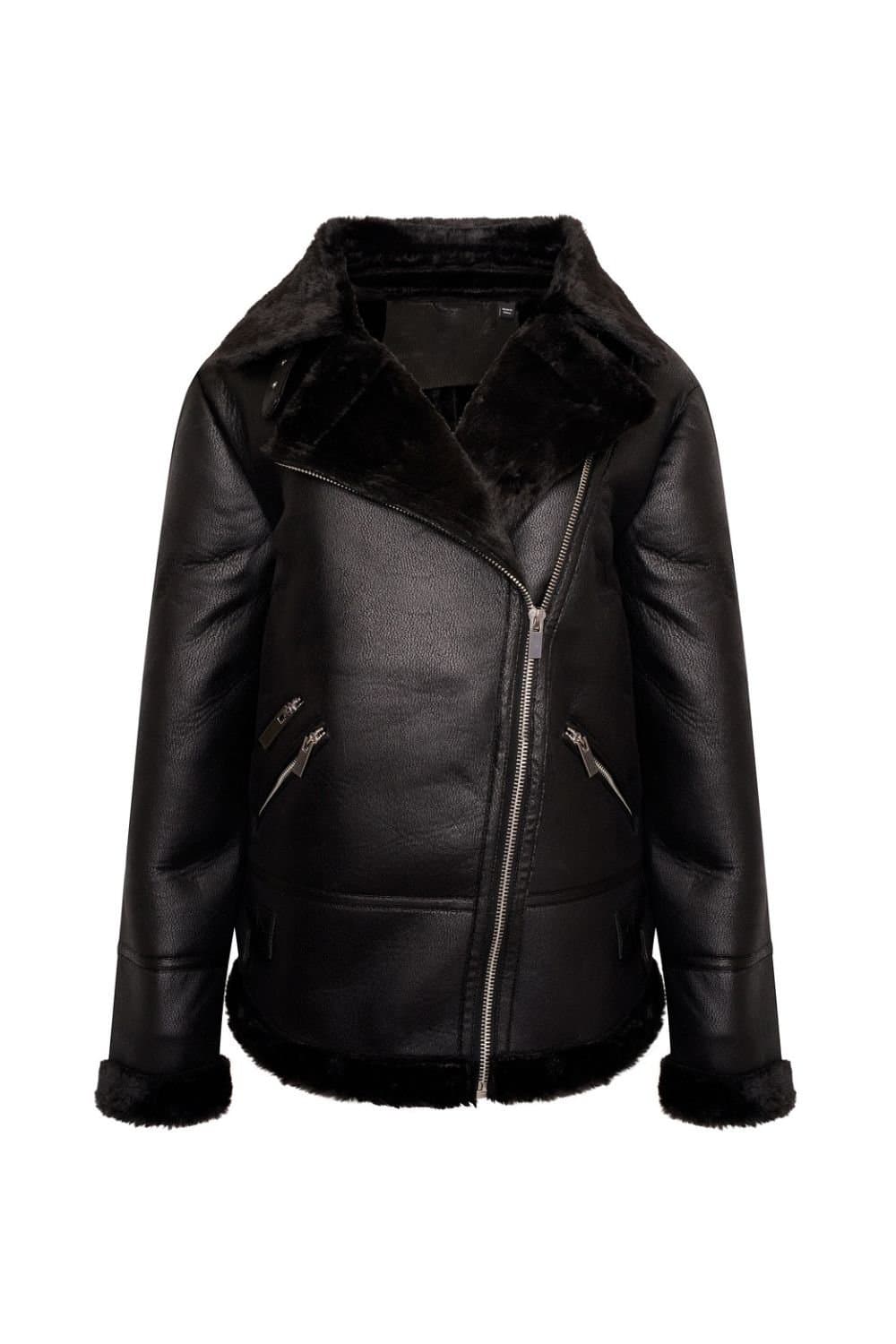 Barneys Originals Barneys Originals Women's Faux Fur Aviator Coat in Black