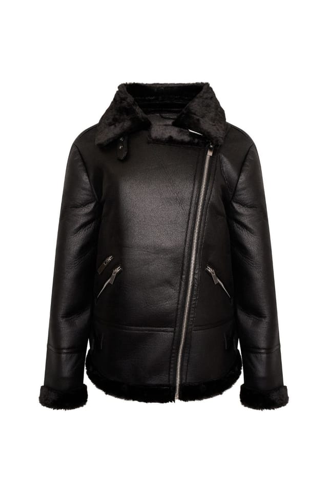 Barneys Originals Barneys Originals Women's Faux Fur Aviator Coat in Black - 2
