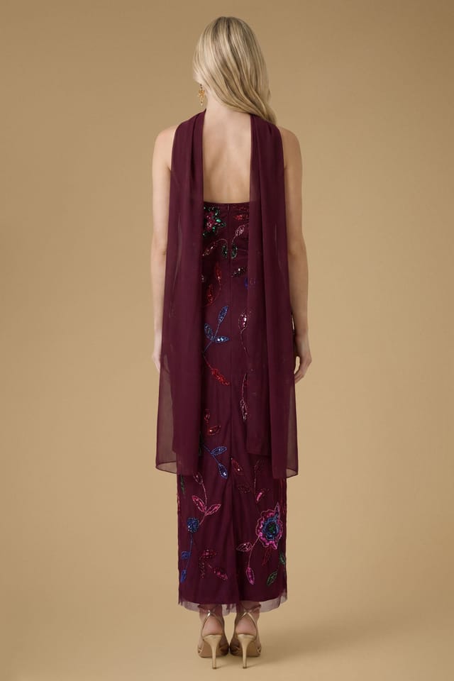Oasis Oasis Women's Floral Embellished Mesh Midaxi Dress in Malbec - 2