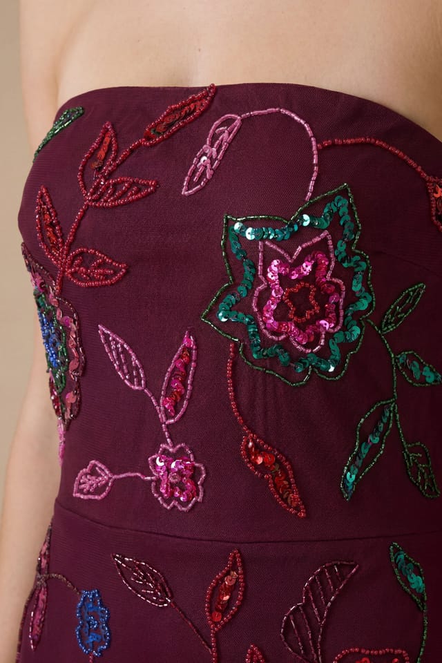 Oasis Oasis Women's Floral Embellished Mesh Midaxi Dress in Malbec - 3