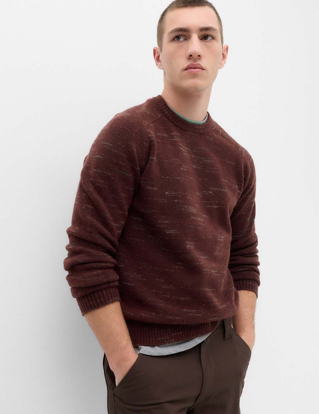 Marks & Spencer M&S Supersoft Space Dye Crew Neck Jumper Bordeaux