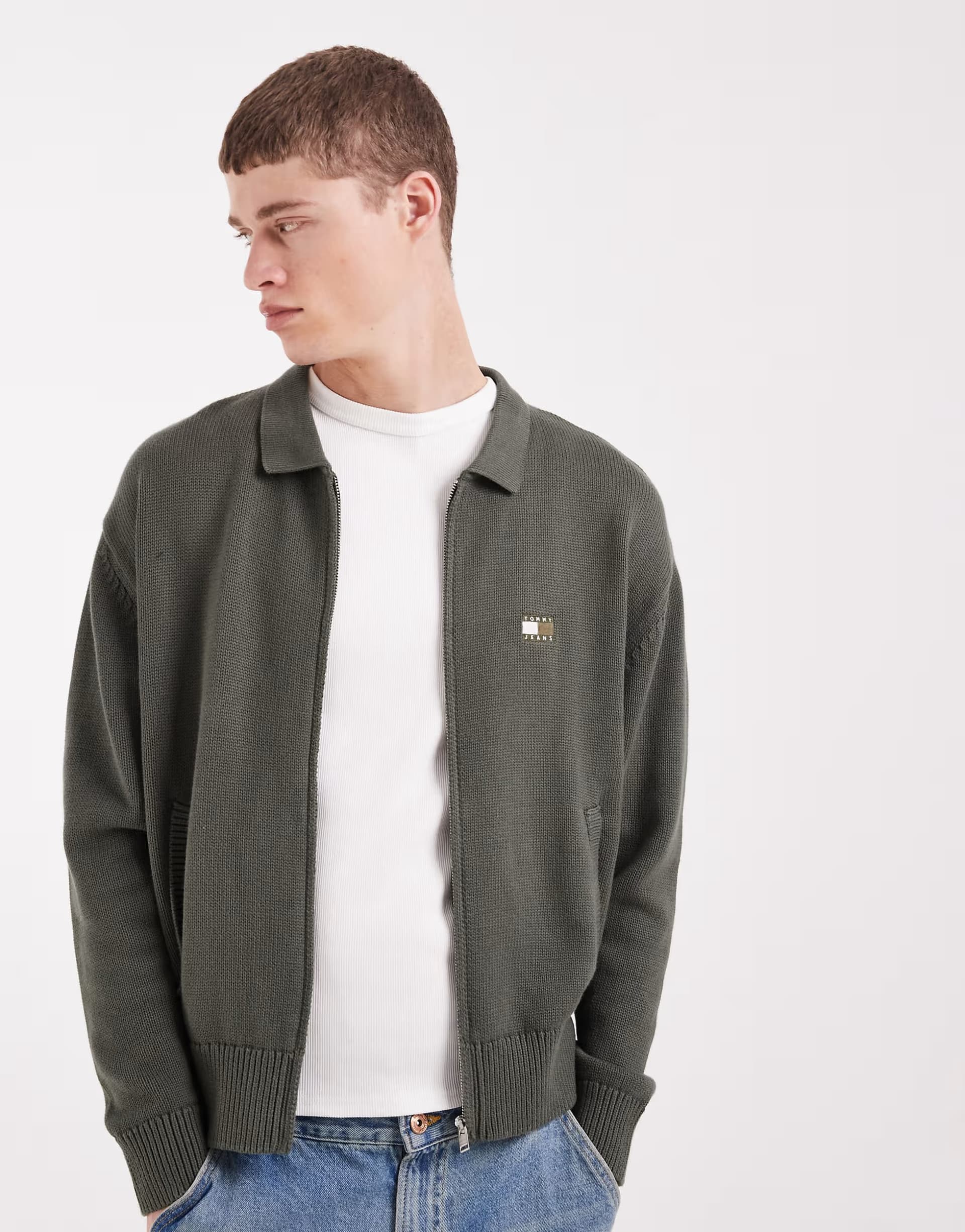 ASOS Tommy Jeans relaxed zip through cardigan in khaki