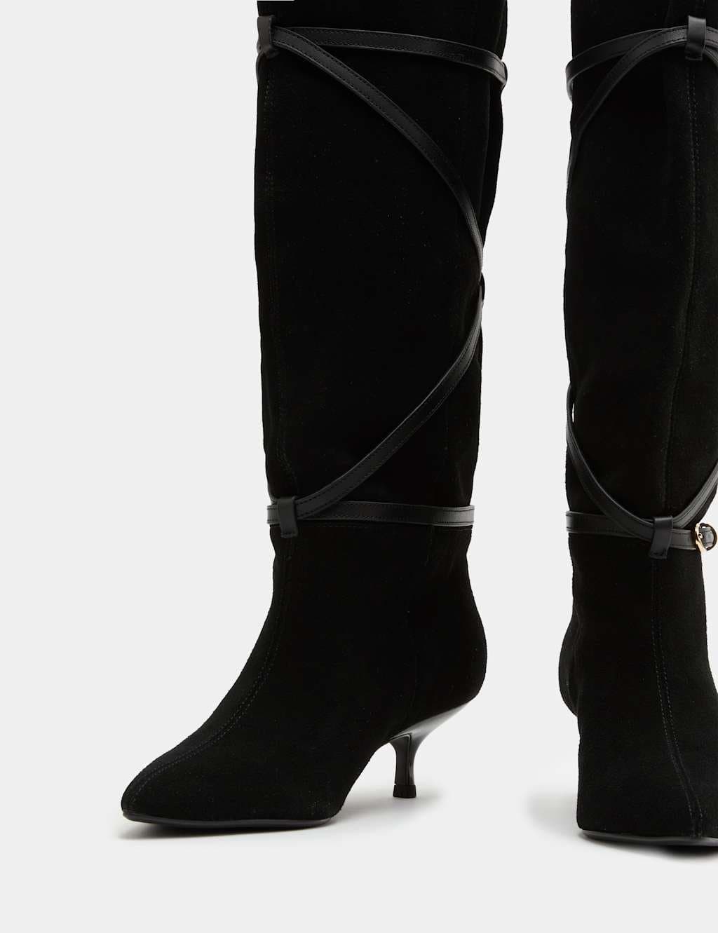 Marks & Spencer M&S Suede Buckle Wrap Knee High Boots Black