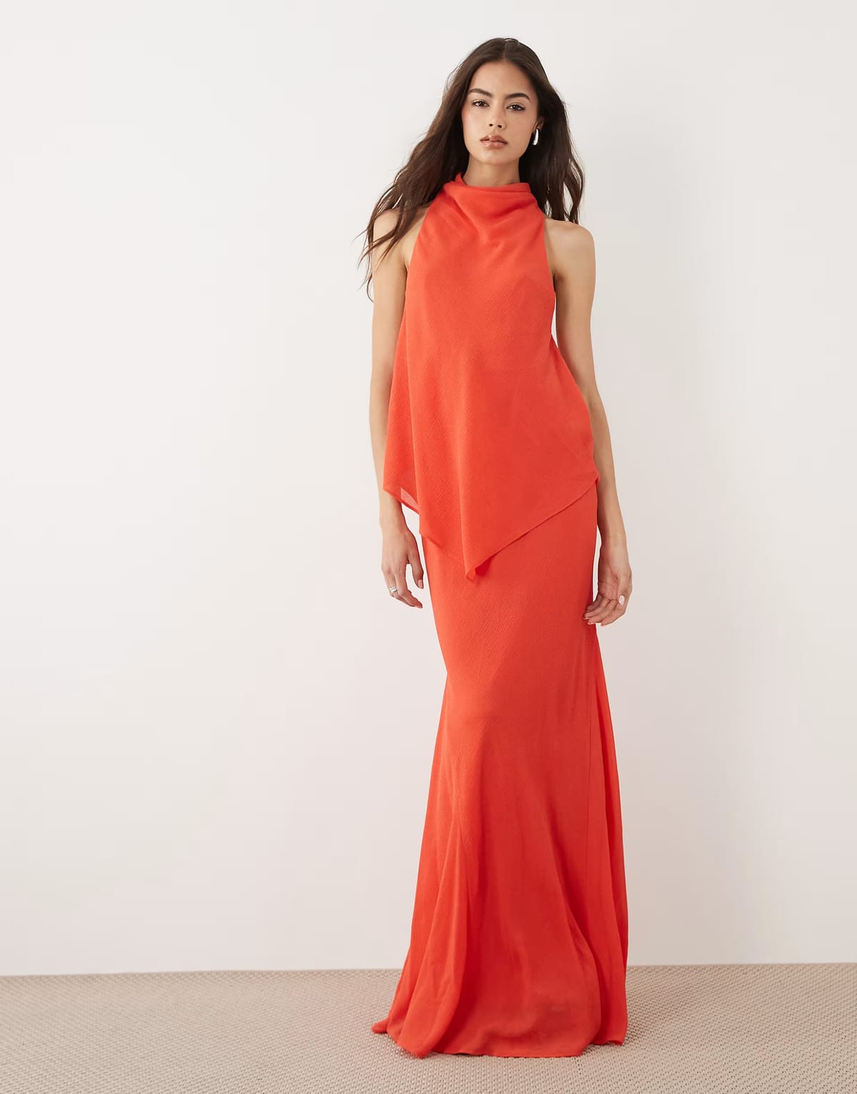 ASOS ASOS DESIGN Tall chiffon high neck double layer maxi dress in red - 1