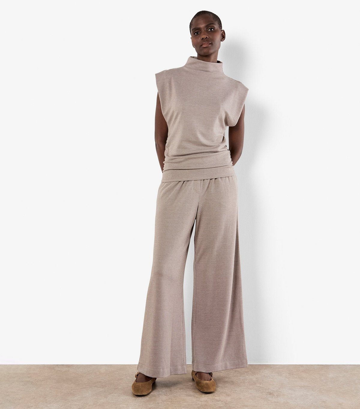 Apricot Women's Stone Dogtooth Side Ruched Top Apricot New Look - 2