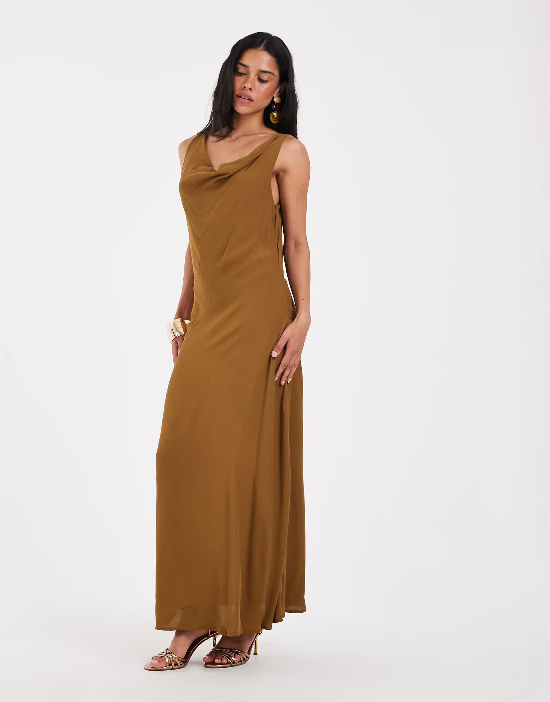 ASOS AWARE sleeveless cowl neck maxi dress in mustard
