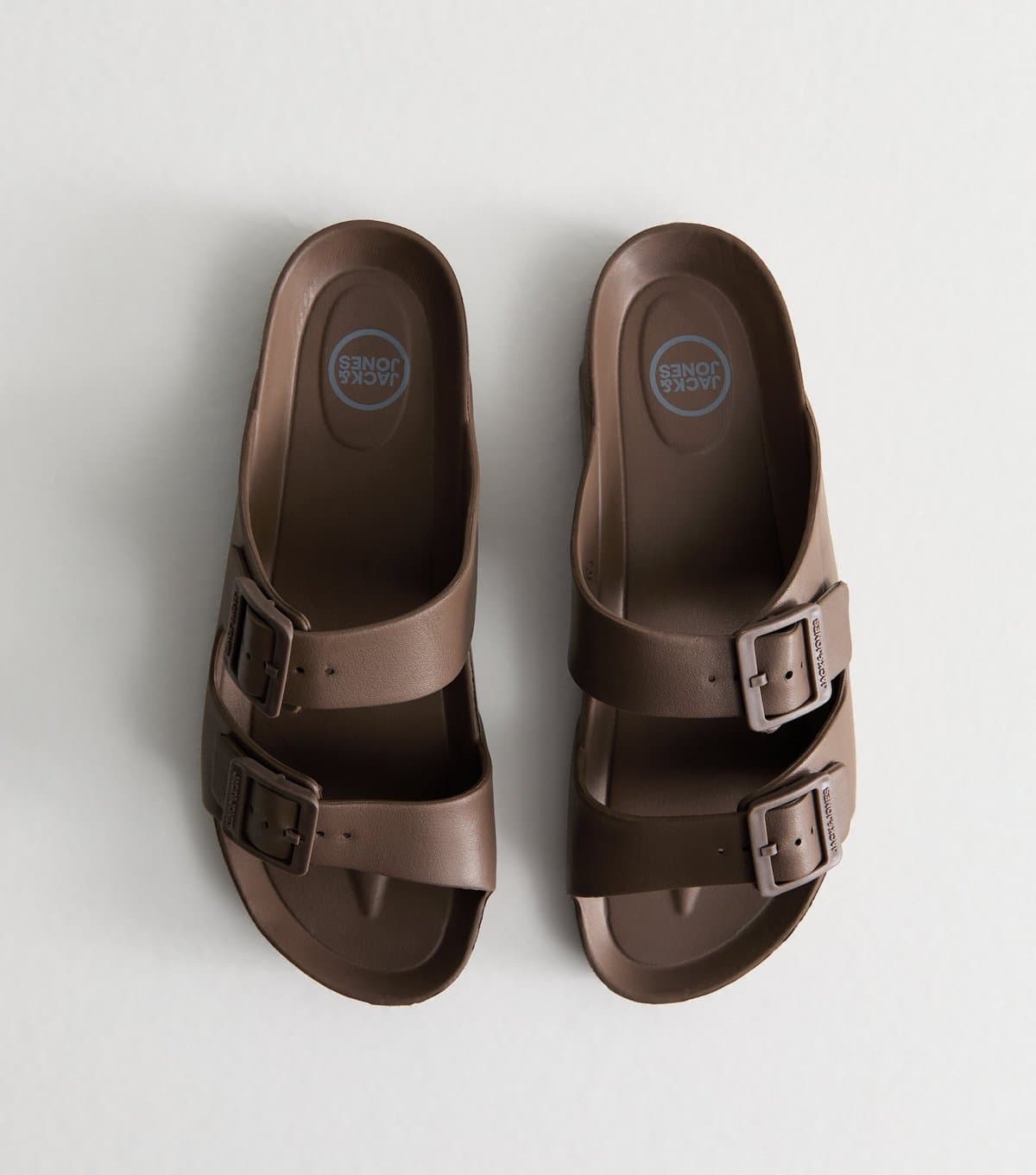 jack & jones Men's Dark Brown Faux Leather Buckled Strap Sandals Jack & Jones New Look