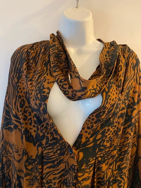 Topshop Topshop Brown Black Animal Print Lightweight Tie Neck Shirt Dress sz 12 Great Condition