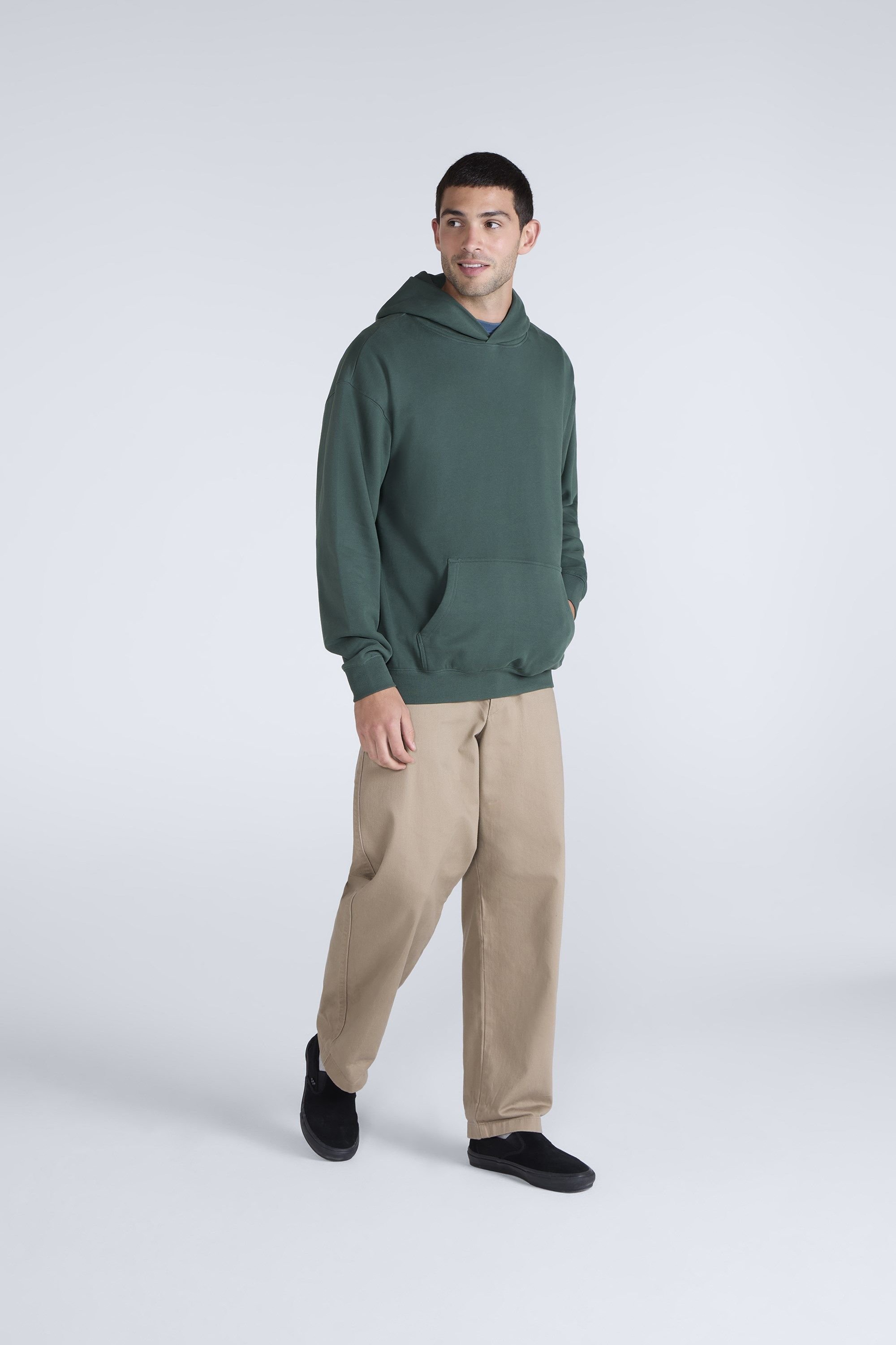 Animal Animal Men's 'Icon' Logo Print Kangaroo Pocket Cotton Snug Fit Drop Shoulder Hoody in Green - 3