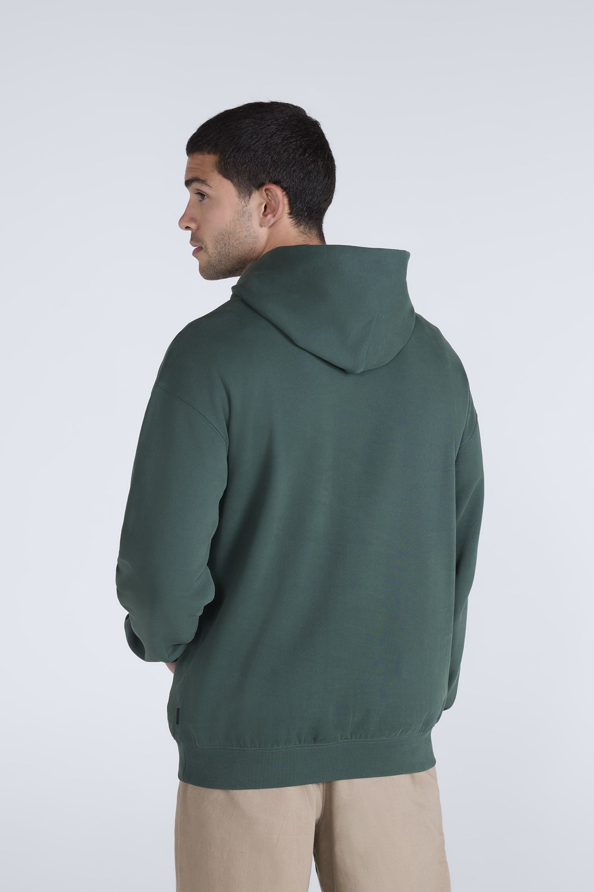 Animal Animal Men's 'Icon' Logo Print Kangaroo Pocket Cotton Snug Fit Drop Shoulder Hoody in Green - 4