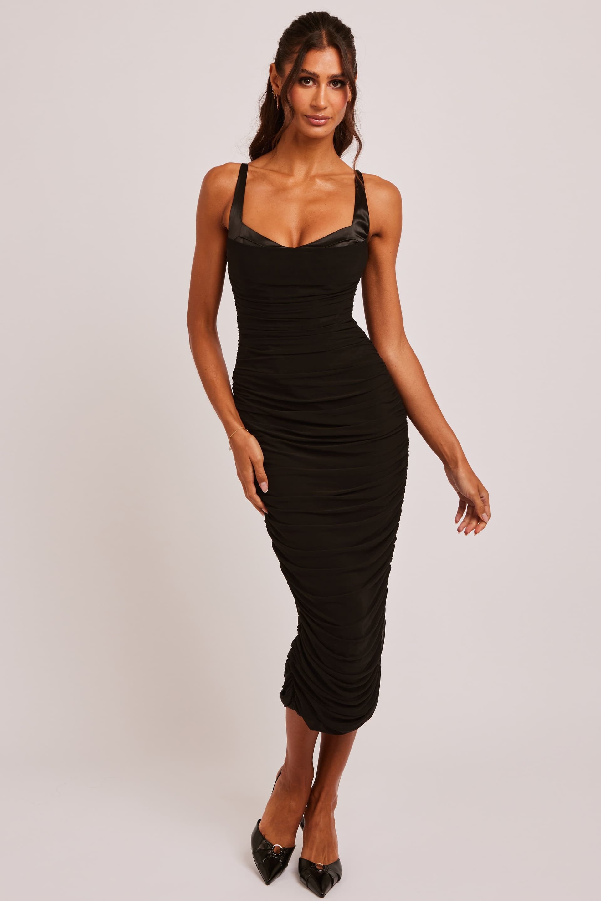 Jaded Rose Jaded Rose Black Satin Bustier Midi Dress