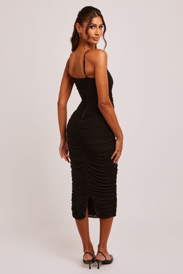 Jaded Rose Jaded Rose Women's Rissy Stretch Mesh Black Corset Satin Bustier Midi Dress - 3