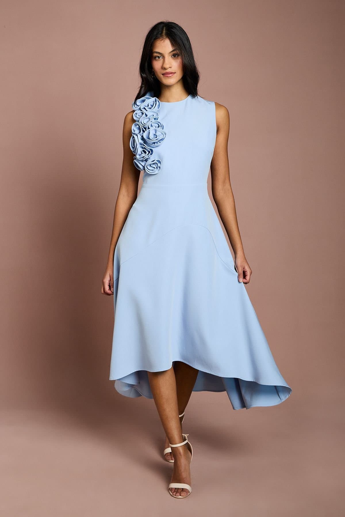 Coast Coast Women's Petite 3D Corsage High Low Dress in Pastel Blue