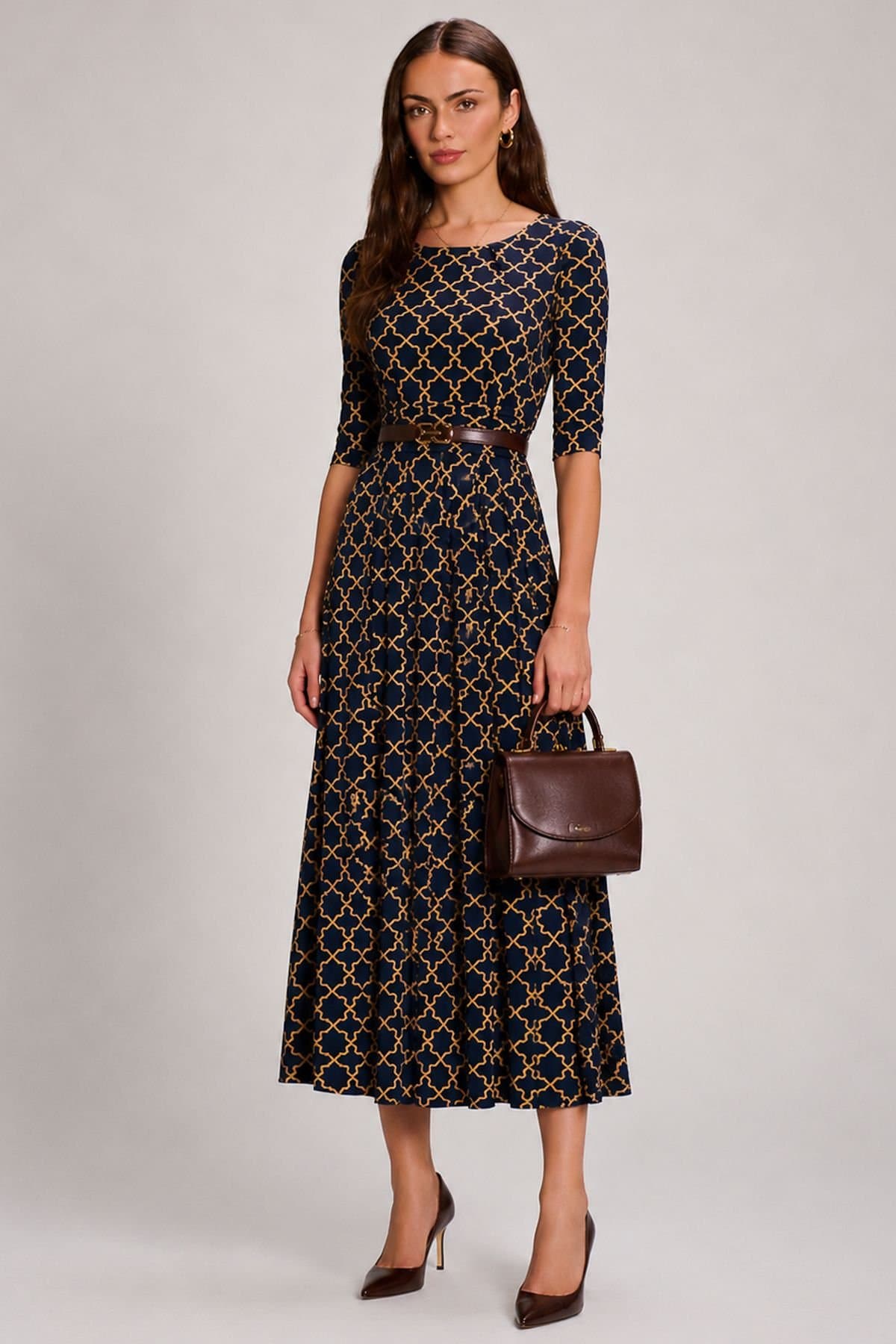 Jolie Moi Jolie Moi Women's 3/4 Sleeve Printed Jersey Maxi Dress
