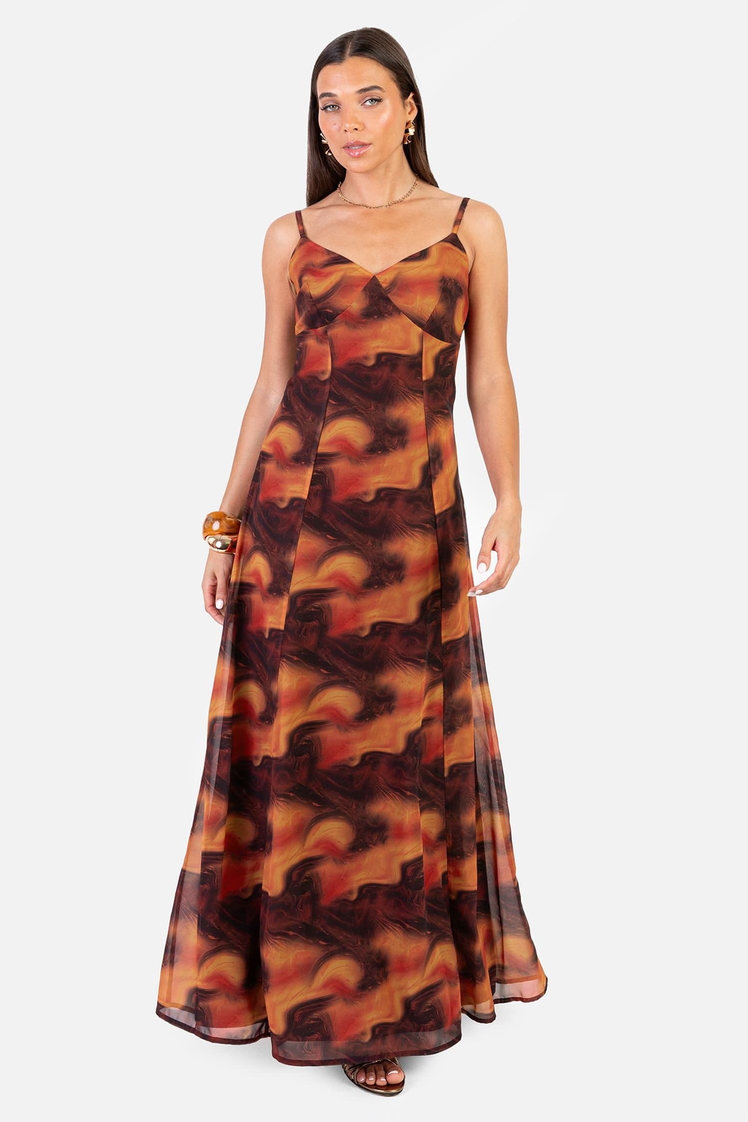 Anaya with Love Anaya with Love Women's Fire Marble Print Cami Shift Maxi Dress