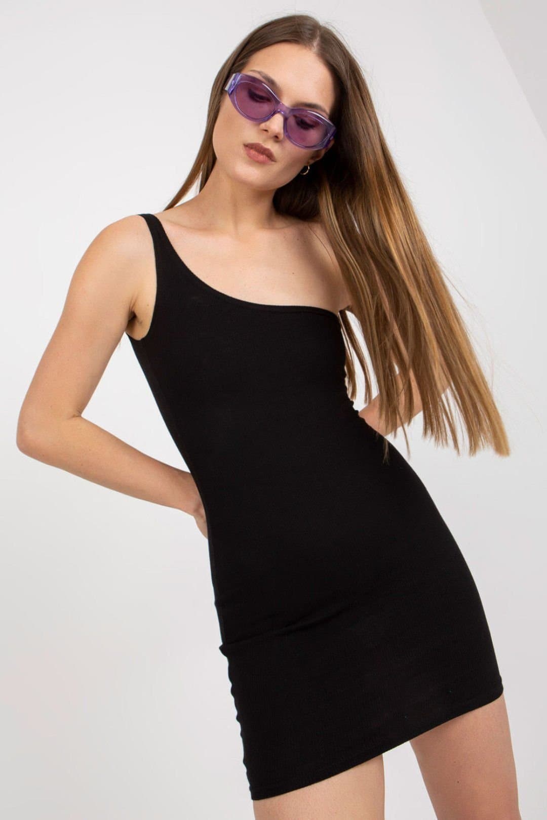 Love Lace Love Lace Women's Summer One Shoulder Ribbed Overhead Dress Style 168135 in Black