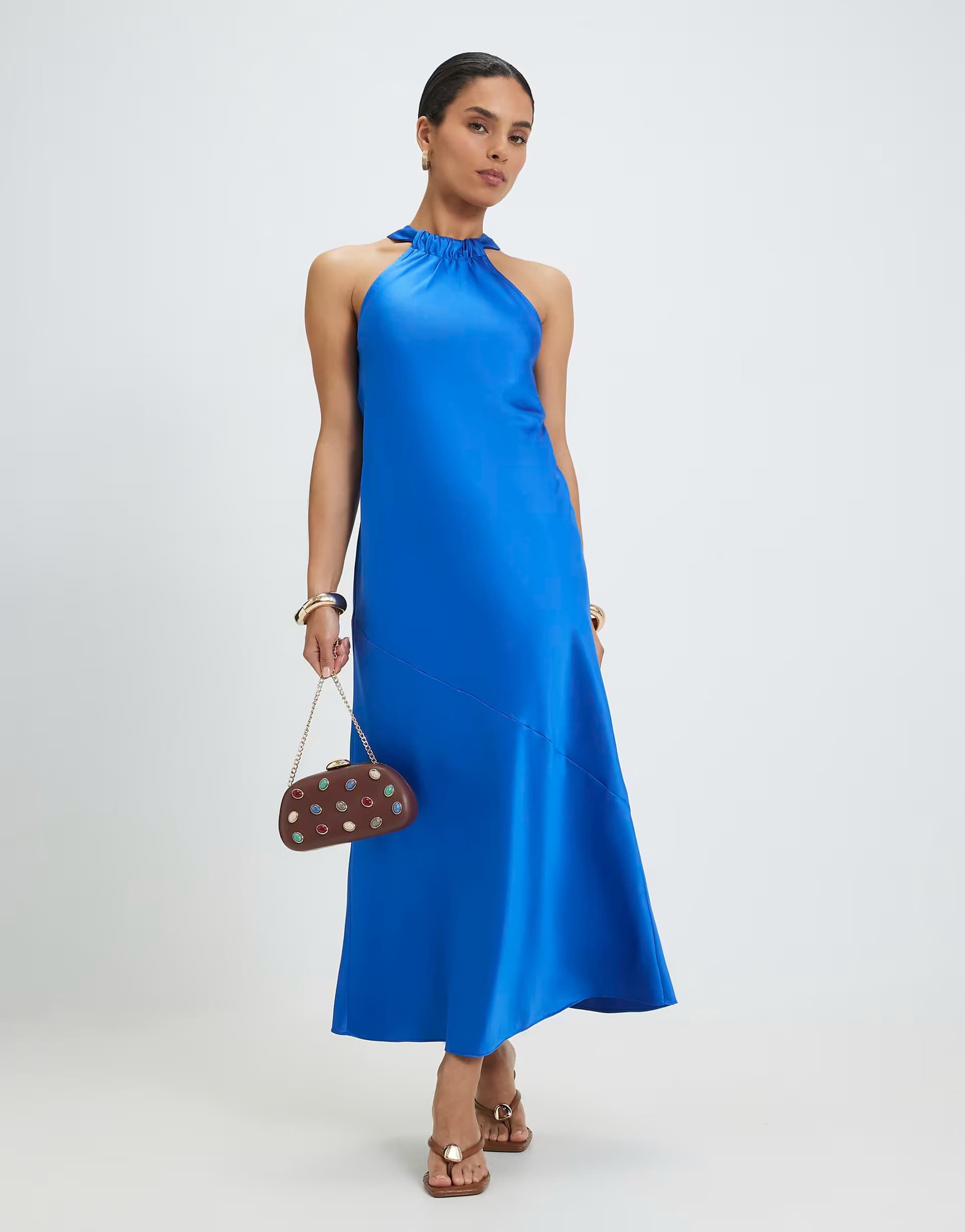 ASOS River Island Petite Halter neck midi slip dress in navy