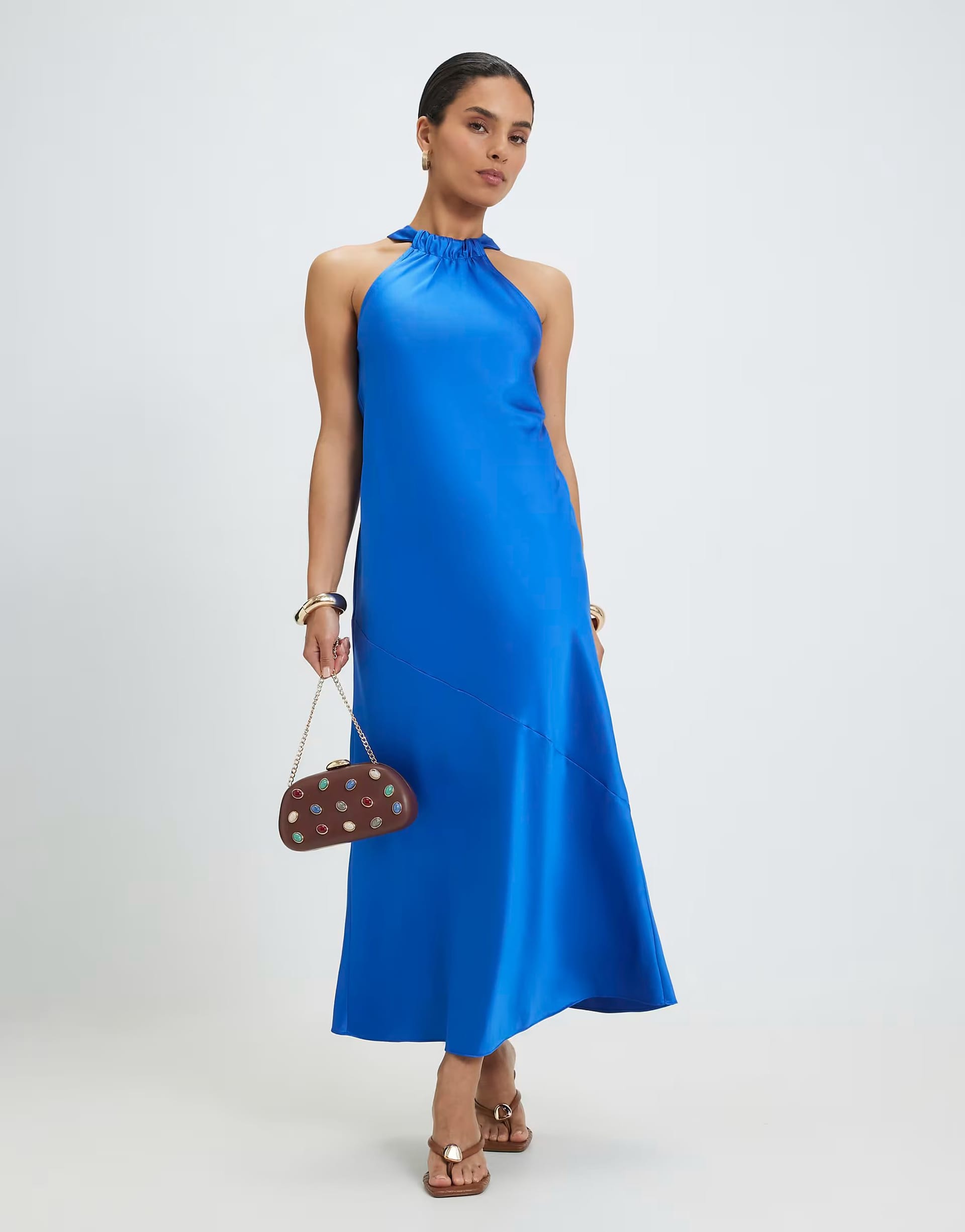 River Island Petite Navy Blue Satin Halter Neck Midi Slip Dress
