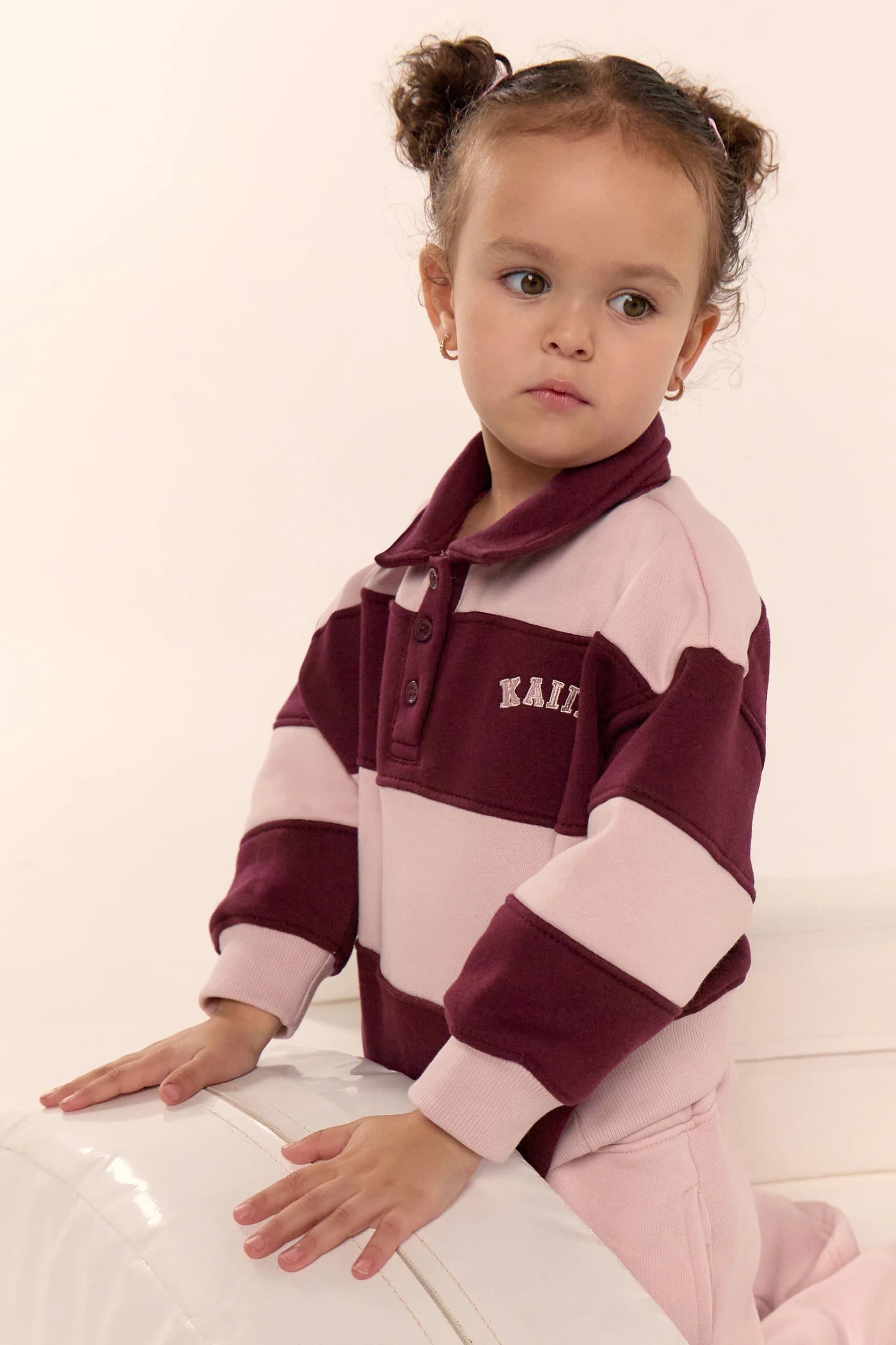 Kaiia Kaiia Kids Striped Oversized Rugby Sweatshirt Pink Chai & Burgundy