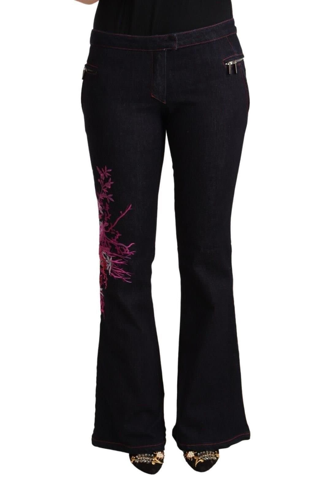 Exte Exte Women's Black Cotton Mid Waist Cotton Flared Jeans