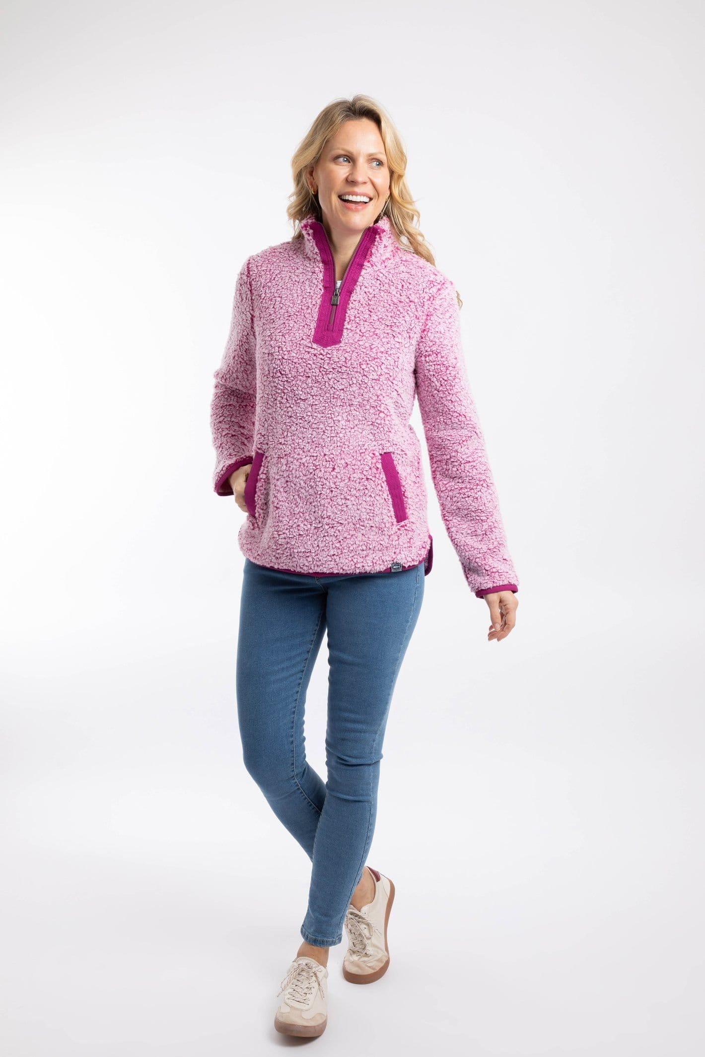 Weird Fish Weird Fish Women's Pipper Cosy 1/4 Zip Fleece in Raspberry - 4