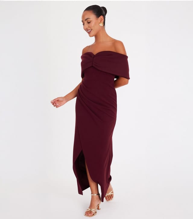 Quiz Women's Petite Burgundy Wrap Maxi Dress Quiz New Look - 3