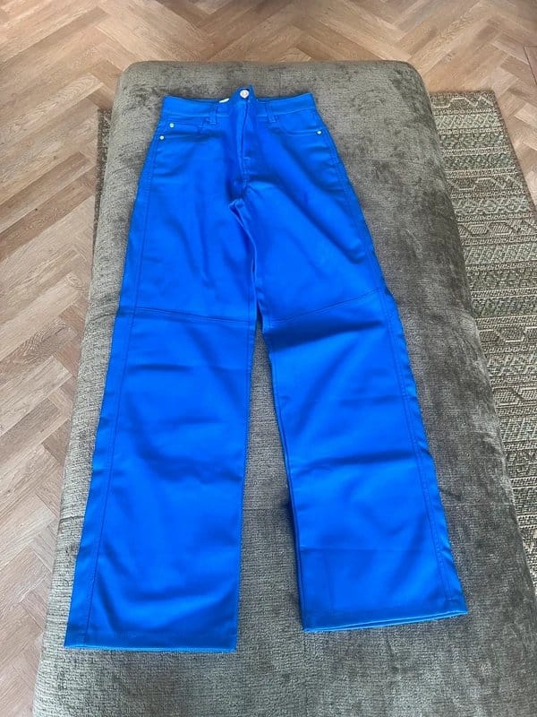 Bershka Blue Leather Look Trousers