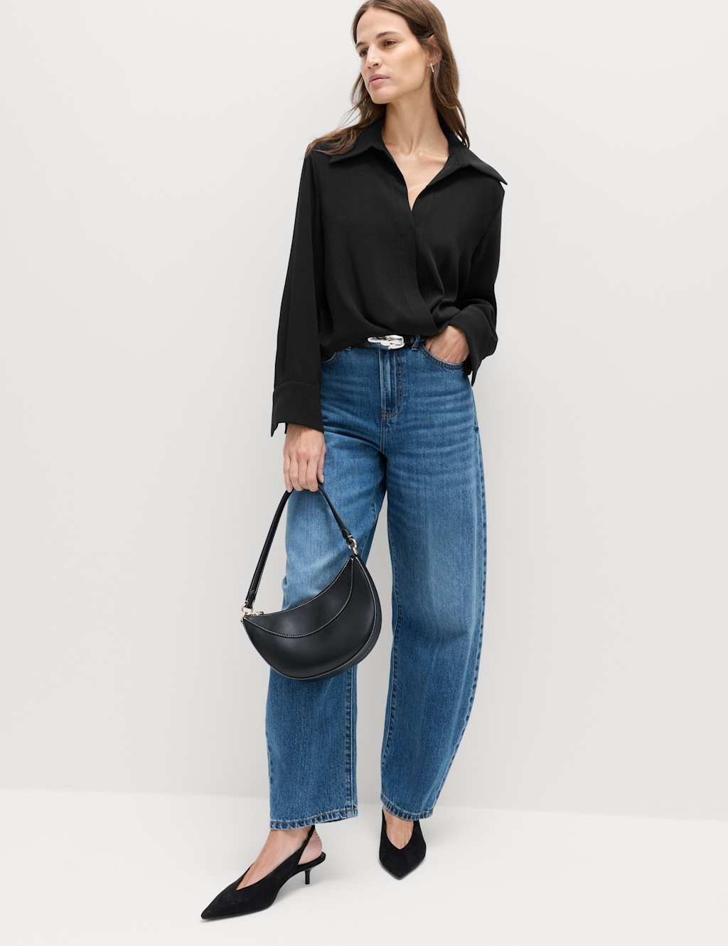 Marks & Spencer M&S Collared Drape Wrap Shirt Black - 4