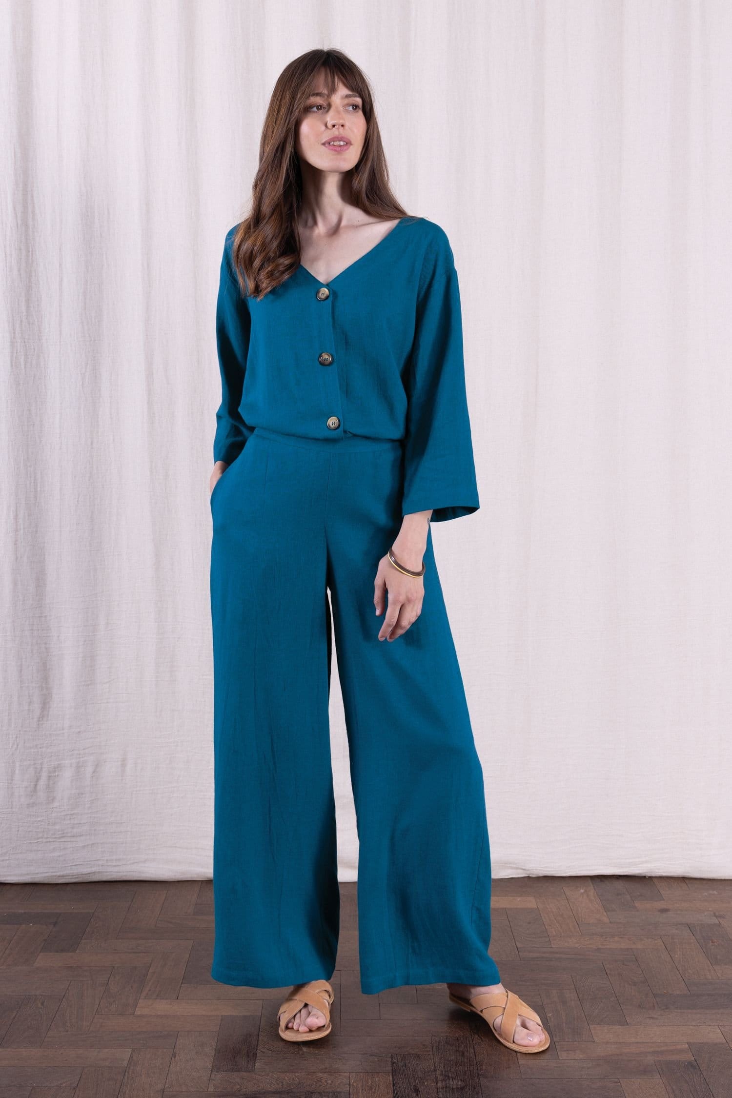Nomads Clothing Nomads Clothing Women's Women Linen Bled V Neck Jacket in Teal - 4