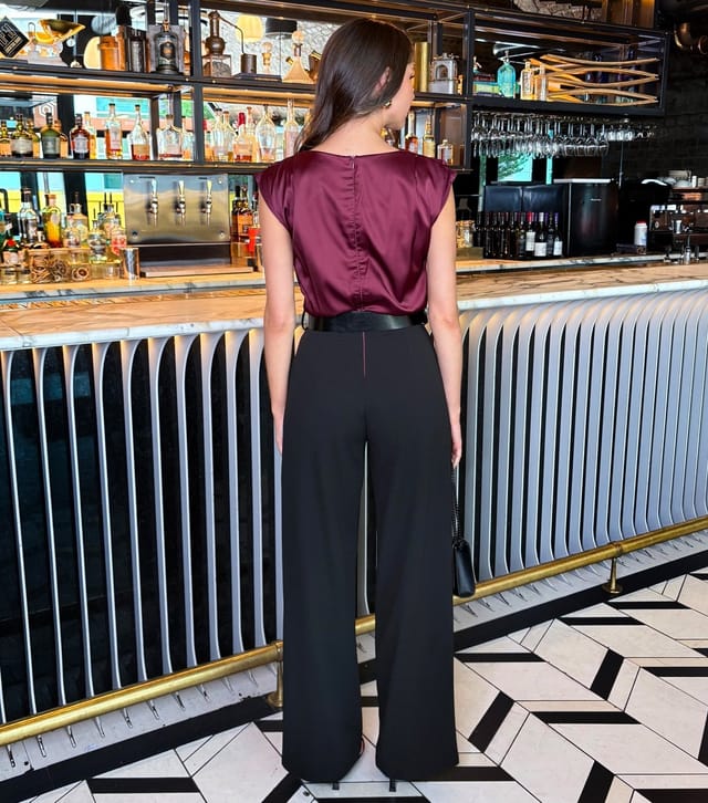 AX Paris Women's Dark Purple Draped Neck Belted Jumpsuit AX Paris New Look - 3