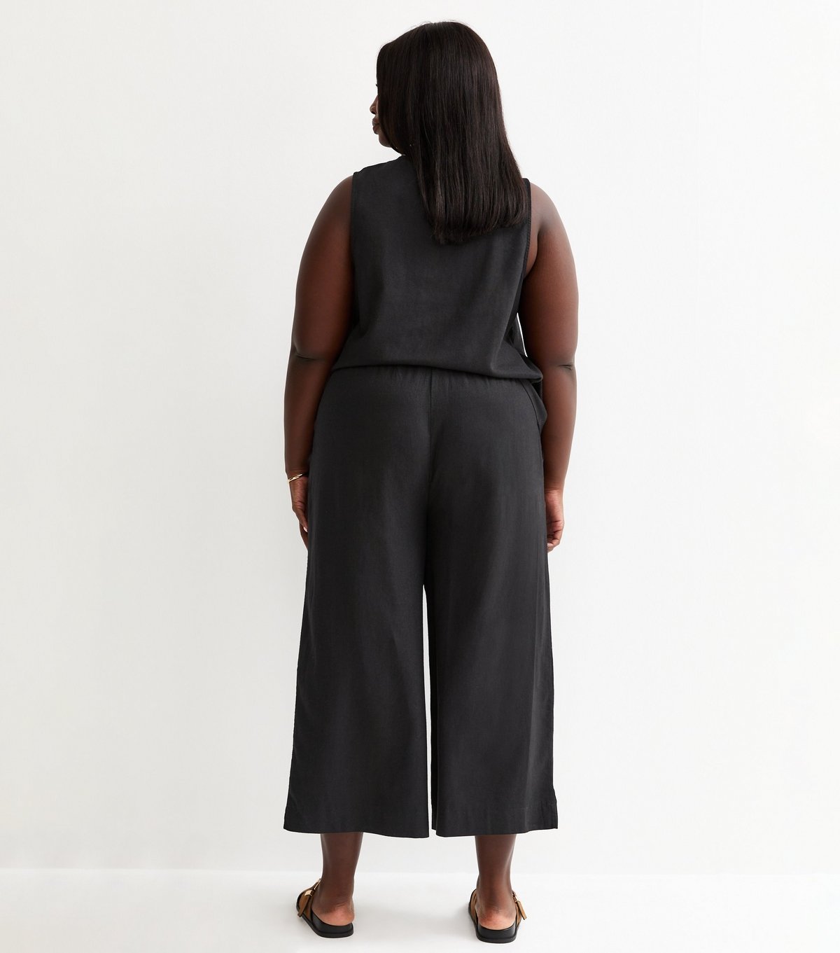 New Look Women's Plus Size Black Linen Blend Cropped Drawstring Trousers Curves New Look - 4