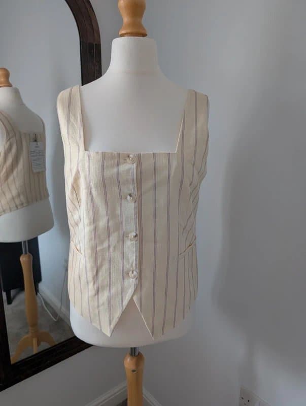 Peacocks Peacocks Light Yellow Linen Blend Waistcoat Dress Size 12 BNWT