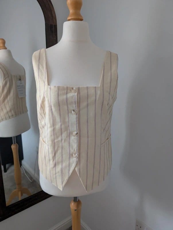 Peacocks Light Yellow Linen Blend Waistcoat Dress Size 12 BNWT